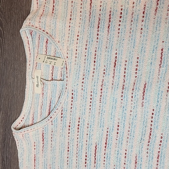 New MADEWELL Women's XXL Striped Textured Short Puff Sleeve Knit Sweater Top NWT - Picture 2 of 7